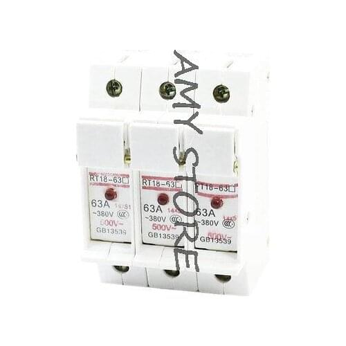 RT18-63A 3P 10x38mm Cylindrical Fuse Holder w LED Light AC 380V 63A