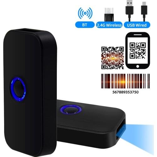 Handheld 3-in-1 Barcode Scanner 1D/2D/QR Bar Code Reader Support Bluetooth /2.4G Wireless /USB Wired Connection for Supermarket