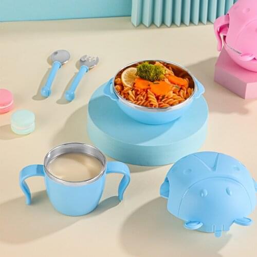Cartoon 5PCS Children Tableware Baby 304 Stainless Steel Anti-Hot Child Training Bowls Cup Set Food Grade Spoon Fork Lunchbox