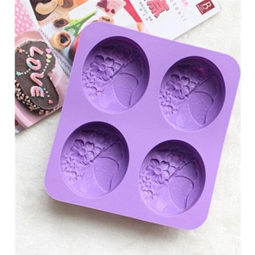50pcs 4 Hole Butterfly Love Flower Food-grade Silicone Soap Mold 3D Pudding Jelly Molds DIY Baking W9881