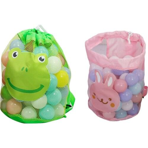 Lovely Frog Foldable Mesh Bag Outdoor Storage Backpack Drawstring Pouch Portable Bag Children Kids Beach Toy Organizer