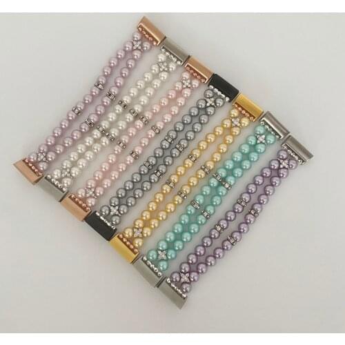 Elastic Band for Fitbit Charge 4 / Fitbit Charge 3 / Charge 3 SE Strap Jewelry Pearl Wristbands Replacement for Women Bracelet