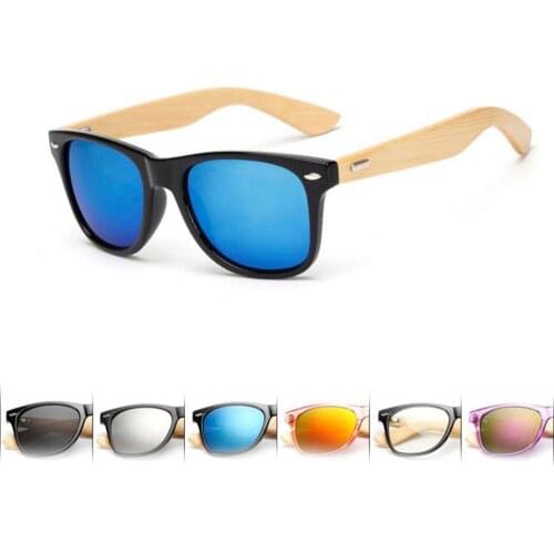 Bamboo Wooden Sunglasses Men Women Wood Retro Vintage Summer Glasses Sport Blue Black Mirror Oversized Sun Glasses