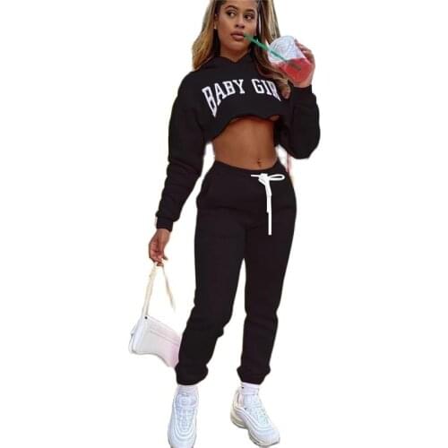 Fashion Letters Printed Jogging Sweatsuit Womens Tracksuit Hoodies Crop Top Long Pant Suits Sportswear Two Piece Set Outfits