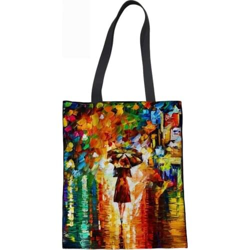 NOISYDESIGNS Canvas Tote Linen Handbag Beach Bags Reusable Foldable Shopping Hand Bags for Women Shoulder Bag Oil Painting Print