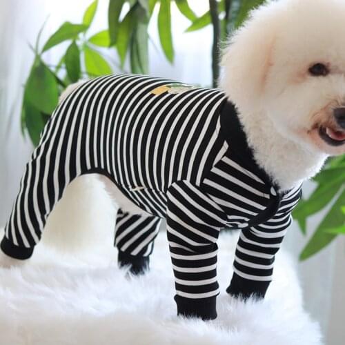 Pet Dog Jumpsuit Striped Thin 100%Cotton For Small Dogs Long Sleeve Overalls Puppy Clothes Pajamas Sweatshirt Poodle Pug Coat