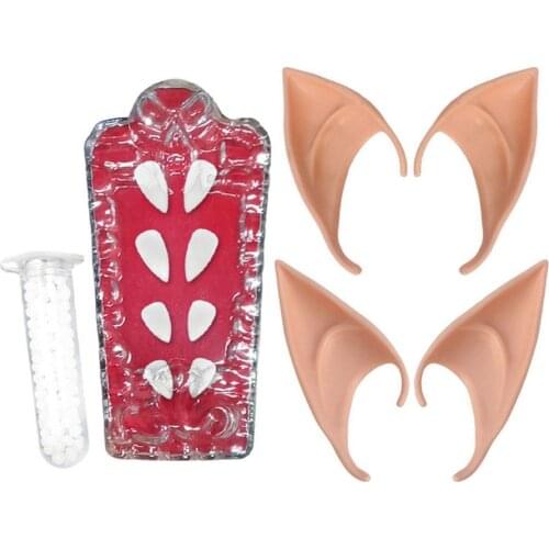 Party Decoration Latex Ears Cosplay Costume Accessories Vampire Teeth Elf Ears Photo Props Adult Kids Toys Halloween Supplies