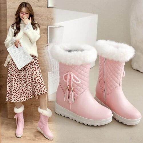 YQBTDL Plus Size 42 2020 Winter Warm Plush Wedge Mid-calf Snow Boots Women Booties White Pink Black Outdoor Shoes Drop Shipping