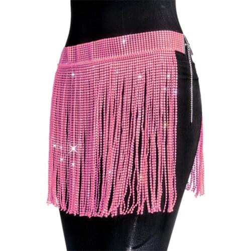 Women Skirts Glitter Rhinestone Tassel Sexy Crystal Body Chains Belly Dance Skirts Clubwear