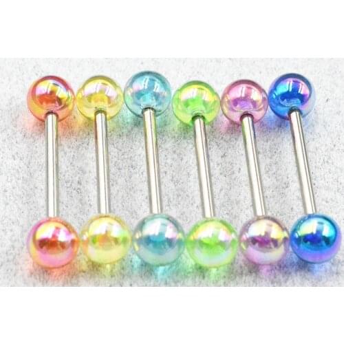 100pcs Body Jewelry Tongue/ Nipple Shield Ring Barbells Straight Bar 14G AB Colorful Balls Body Piercing Jewelry 1.6x16x6/6mm