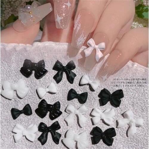 50pcs Black White Bow Resin Nail Art Decorations 3D Bowknot Nail Charm Ornament Jewelry DIY Manicure Design Classic Accessories
