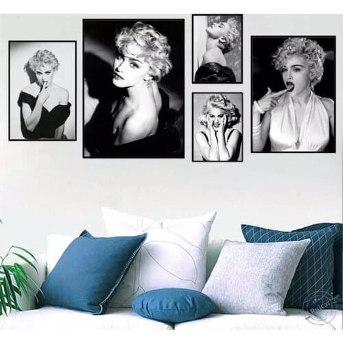 Prints Home Decor Black and White Canvas Painting Madonna Wall Art Singer Modern Pictures Actress Modular Poster For Living Room