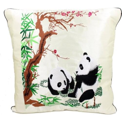 Chinese Handmade Silk Embroidery Panda Cushion Decorative Pillow Case Bag