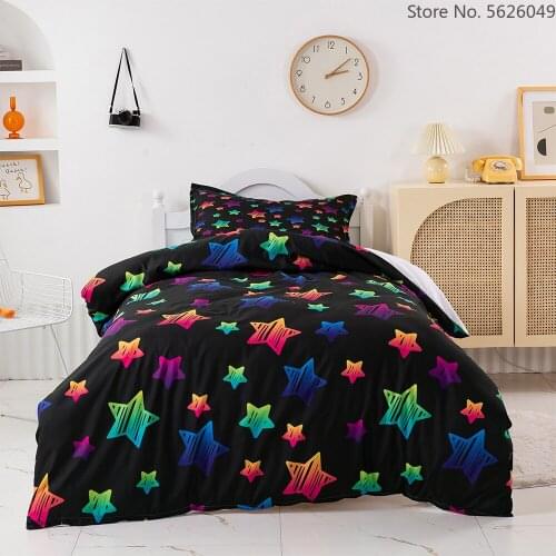 Colorful stars Bedding Set Shiny stars Duvet Cover Set Christmas Gifts Bed Set Twin Queen Size Kids Crib Black Quilt Cover
