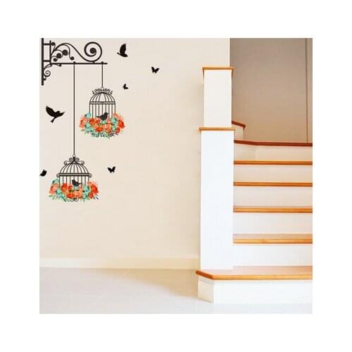 Birdcage Flower Flying Wall Stickers Vinyl Wall Decals Wall Sticker for Living room Nursery Room Kids Room Home Decor
