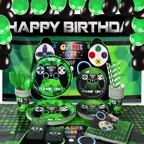 New Video Game Themed Disposable Tablewares Set Paper Cup Plate Napkin Kids Birthday Party Decoration Game On Boy Party Supplies