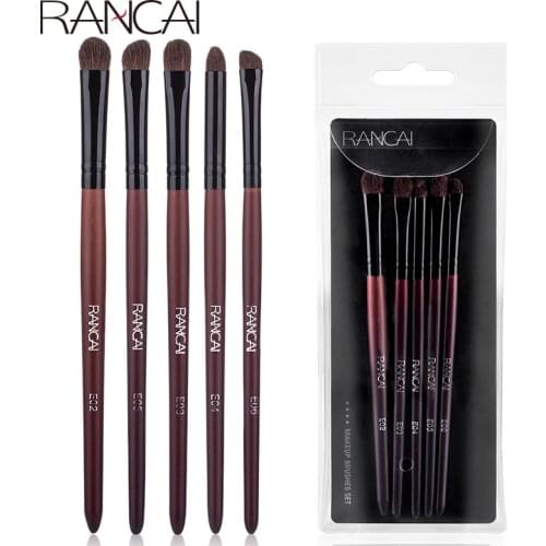 RANCAI5pcs EyeShadow Makeup Brushes Set Natural Horse Pony Hair Blending Smudge Shader Beauty Makeup Brushes Cosmetics Kit