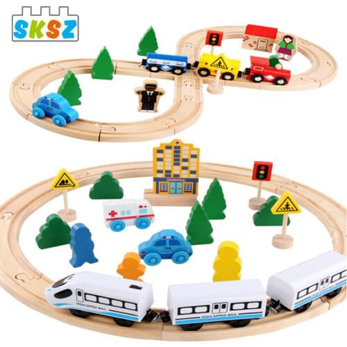 Diy Train Beech Electric Set Building Blocks Wodden Rail Track Railway Compatible Education Toys Brand Train Road Toys Kid Gifts