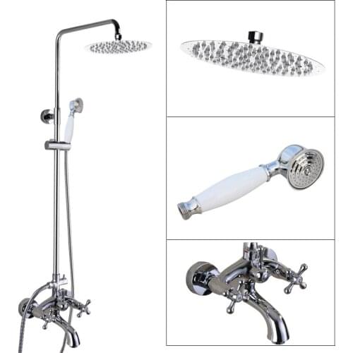 Silver Chrome Brass Wall Mounted 8" Rain Bathroom Rainfall Shower Faucet Set with Hand Spray Shower Head Tub Mixer Tap 2cy353