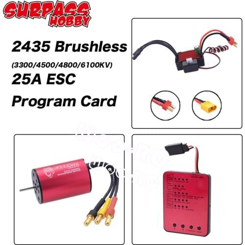 SURPASS HOBBY 2435 Waterproof Motor Brushless T/XT60 Plug 25A ESC Program Card for 1/16 1/18 RC Buggy Car Traxxas Slash