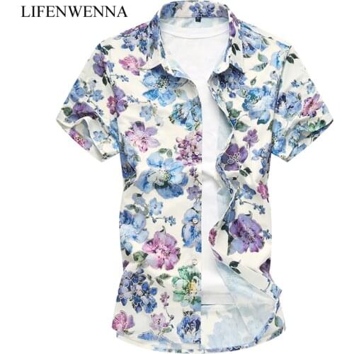 2019 New Summer Mens Shirt Slim Fit Men Short Sleeve Fashion Print Shirts Mens Clothing Trend Casual Mens Flower Shirts M-7XL