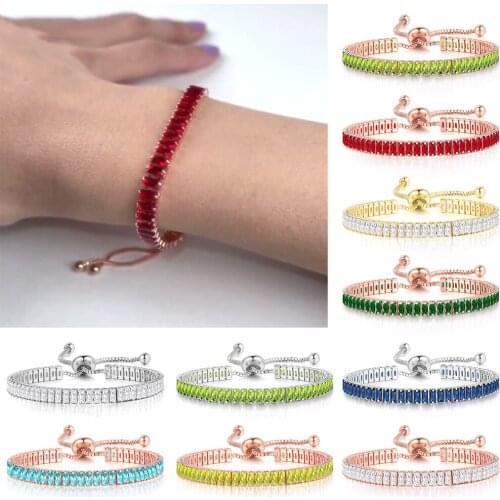 Newly Womens Bracelet 2.5x5mm Adjustable Square Zircon Hand Chain Jewelry Bridal Wedding Gift