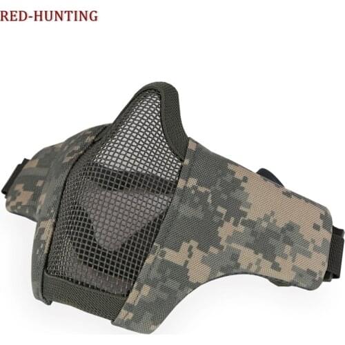 Hunting Tactical Protective Airsoft Mask Military Half Lower Face Metal Steel Mask Net Mesh Paintball CS Foldable