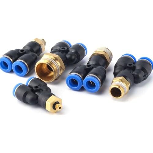 1Pcs Y type Tee Air Pneumatic fittings quick Connector PX4 6 8 10 12mm to Male thread M5" 1/8" 1/4" 3/8" 1/2" bsp coupler
