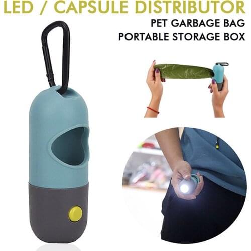 Portable Dog Poop Pickup Bags Holder Dispenser with LED Flashlight Metal Hook Dogs Trash Pets Clean Accessories