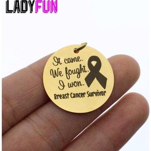 Breast Cancer Survivor Charm Stainless Steel Words Charms It Come We...Pendant Charms High Polish Mirror Surface Pendant 10pcs