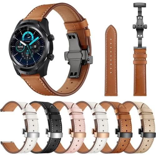 For TicWatch Pro 2021/GTX Wristband butterfly buckle Wrist strap For TicWatch E3 Leather Band Watchband Bracelet Accessories