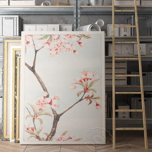 Sakura cherry Tree Branches Leaves Blossoms During Pink Flowers Wall Art Canvas Painting Poster Nordic Pictures Bedroom Decor