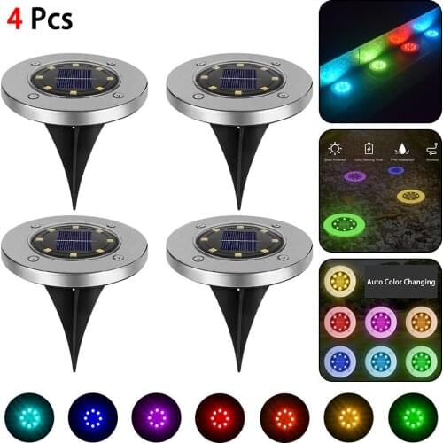 Colorful Outdoor Solar Powered Ground Light Waterproof Garden Pathway Deck Lights With 8 LED Lamp for Home Yard Garden