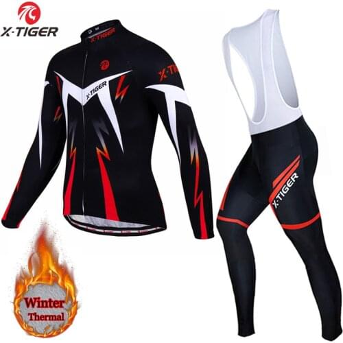 X-Tiger Winter Cycling Jerseys Set Pro Thermal Fleece MTB Bicycle Clothing Ropa Ciclismo Invierno Mens Cycling Kit Bike Jersey