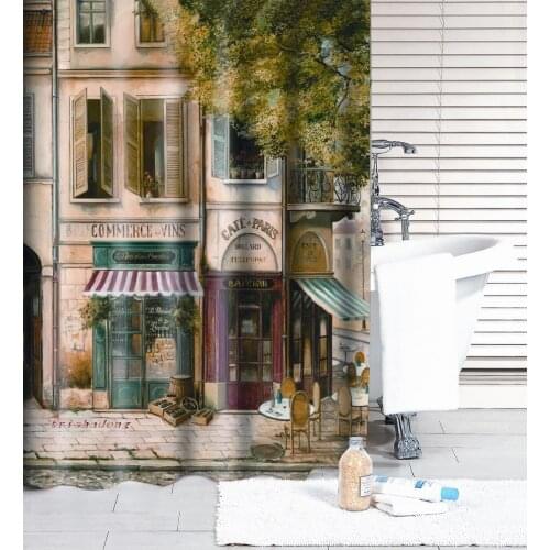 Bath shower curtain 186X185cm Polyester fashion reminisced waterproof Coffee House bathroom curtain 1PC free shipping