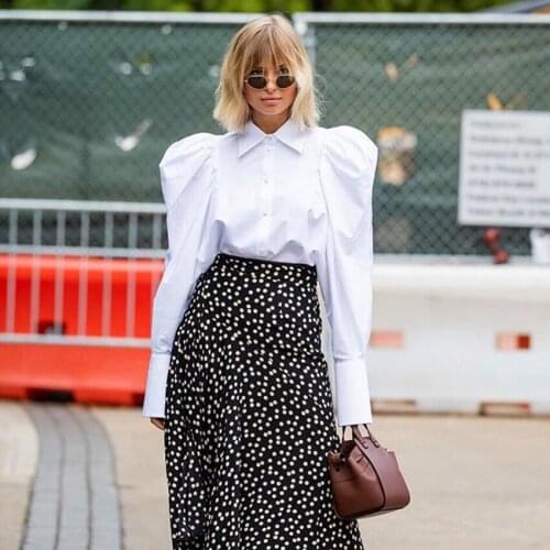 Office 2021 White Shirt For Women Summer Long Sleeve Puff Sleeve Elegant Office Lady Work Workwear Office Wear Clothing Camisas