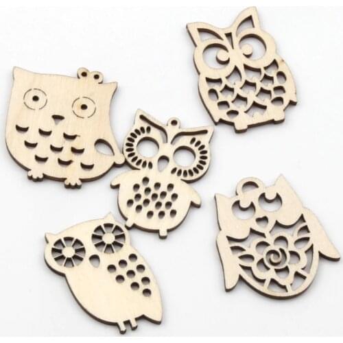 10pcs Mixed Owl Wood Chipboard Painting MDF Scrapbooking Craft For Home Decoration Hanging Ornament Wooden DIY Accessory 39mm