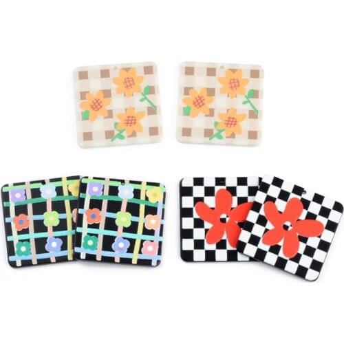 10PCS Square Lattice Four Leaf Clover Small Red Flower Sunflower Connectors DIY Pendant Jewelry Findings Components Charms