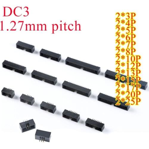 10Pcs/lot DC3 1.27 mm Pitch IDC Box Pin Header Connector Straight Pin DC3 1.27mm Double Row Male Socket DC3 HEADERS 2x3-25Pin