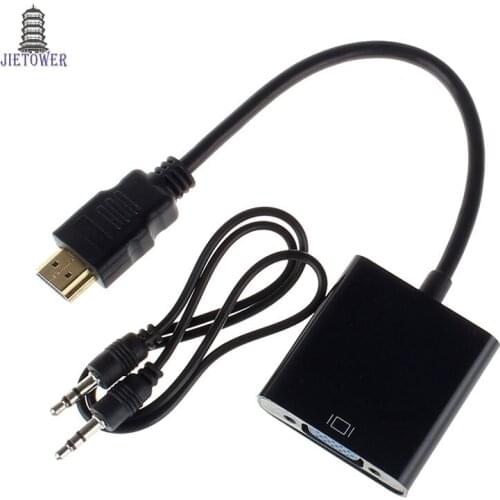 100pcsHDMI-compatible to VGA converter adapter 3.5mm audio jack full HD 1080P Converter Adapter Male to Female For PC Laptop Qty
