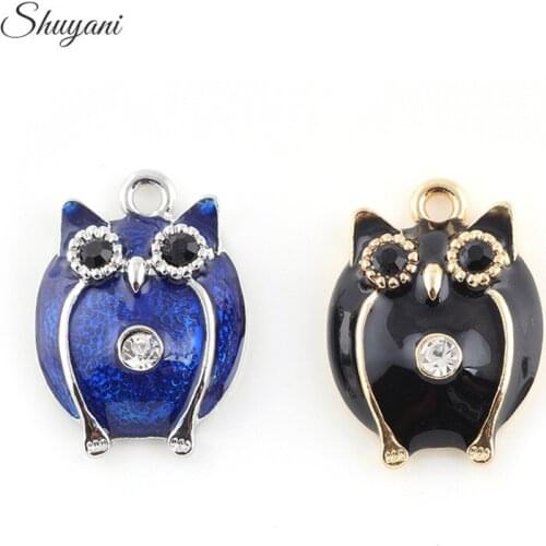 25*18mm Gold Black Color Alloy Metal Owl Dangle Charms Pendant Women Handmade Bracelet Necklace Jeweley Pendant Jewelry Making