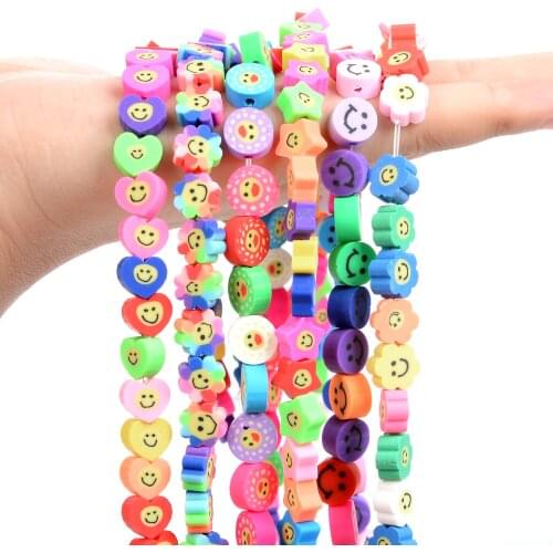 30Pcs 10mm Multicolor Resin Smile Face Round Flower Polymer Loose Spacer Clay Beads for Jewelry Making Needlework DIY Bracelets
