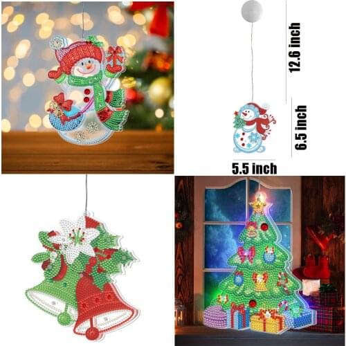 5D DIY Diamond Light Ornaments with Suction Cup LED String Lights for Window Door Decoration Christmas Hanging Garlands