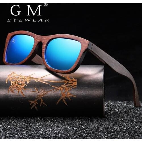 GM Promotion Womens Mens Bamboo Wooden Sunglasses Eyewear With Coating Mirrored UV 400 Lenses in Wooden Box