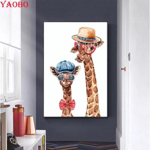 Full Square Drill diamond Painting Cute Giraffe Funny Animal Family DIY Embroidery Diamond Round Cross-Stitch Mosaic Home Decor