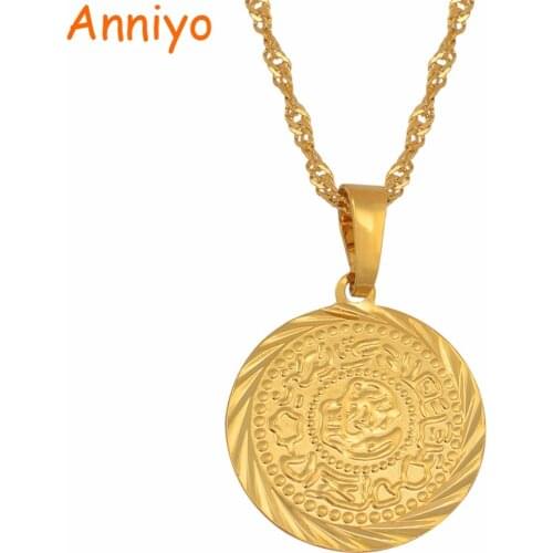 Anniyo Coin Charm Pendant Necklaces Gold Color Arab African Money Sign Chain Jewelry Middle Eastern Coin Money Maker Gift#049606