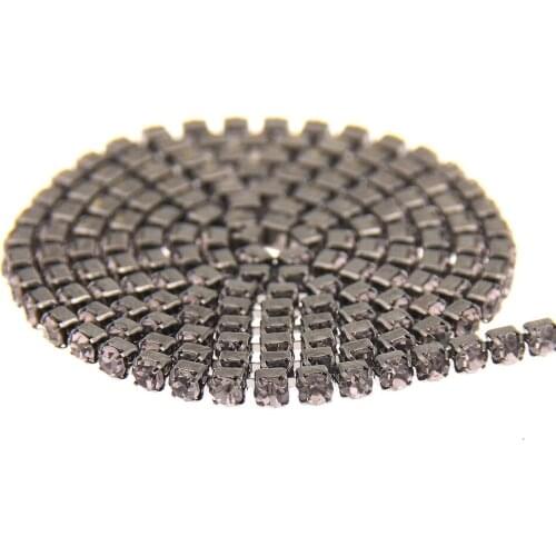 Black Diamond Glass Rhinestones Black Base Chains Copper Cup Chain Strass Pointed Back Non Hotfix Sew On Crystal And Stones DIY