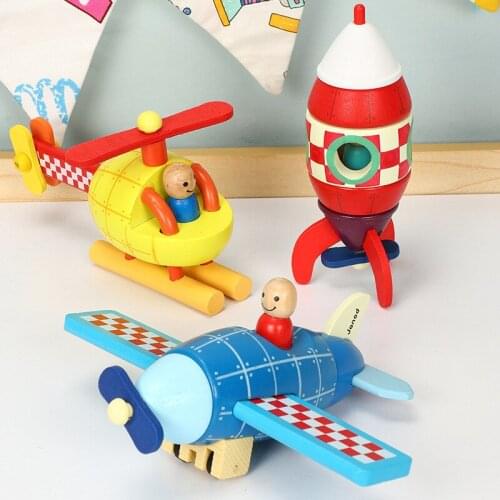 Wooden Toys for Children Disassembly Assembly Puzzle Combination Hands-on Toys Vehicle Toys Assembled Aircraft Helicopter Rocket