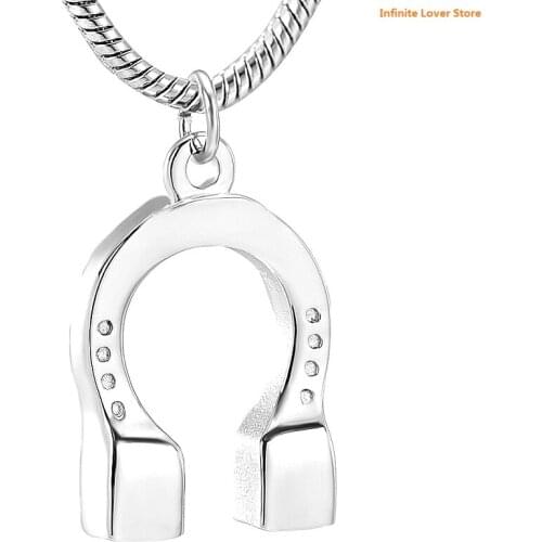 IJD12836 Clear Crystal Inlay Stainless Steel Horseshoe Cremation Urn Pendant Wholesale Keepsake Jewelry for Ashes Or Memorial