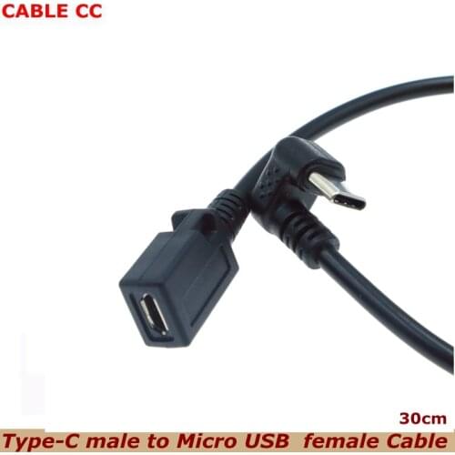 0.3m Elbow Type C Revolving Micro 5pin USB Female Mobile Game Data Charging Cable for Android mobile phone tablet power supply